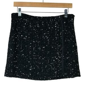 NWT Zara Mini Skirt Womens M Black Sequin Lined Holiday NYE Party Glam Going Out